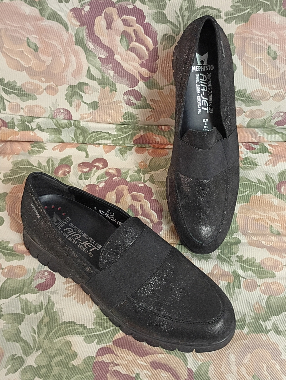 ❤️MEPHISTO LORAINE BLACK METALLIC WEDGE LOAFERS SHOES 10 1/2